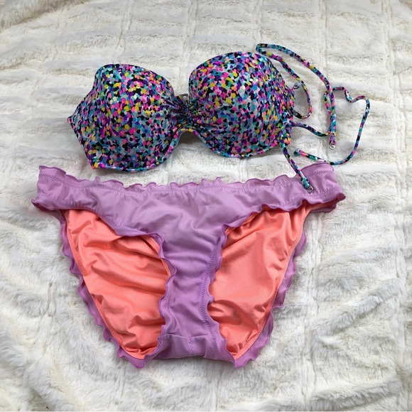 Victoria’s Secret colorful underwire bikini top cheeky bottom 11104 - Picture 2 of 7